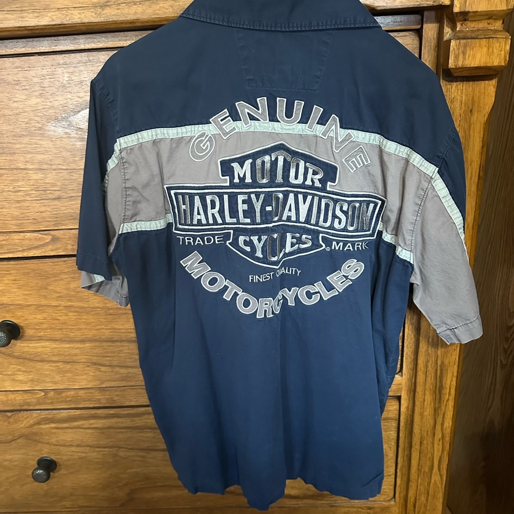 Harley-Davidson Navy and Gray Short Sleeve Button-Up Shirt - Picture 5 of 6